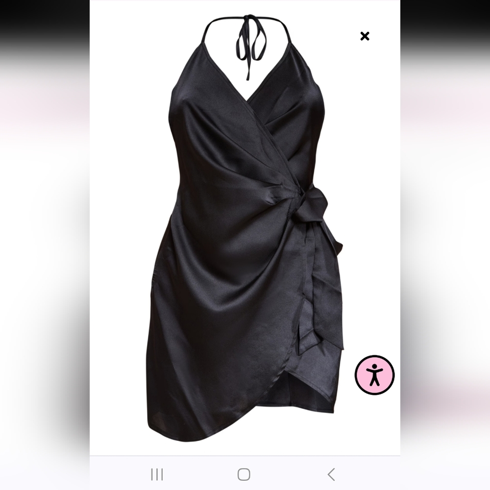 PLT*Black Satin Halterneck Wrap Bodycon Dress NWTS